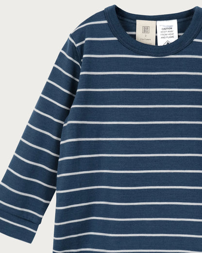 Merino Wool Long Sleeve PJ Set – Denim Stripe
