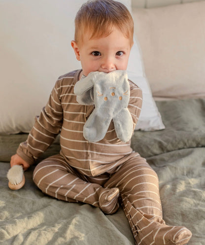 Merino Footed Onesie - Walnut Stripe