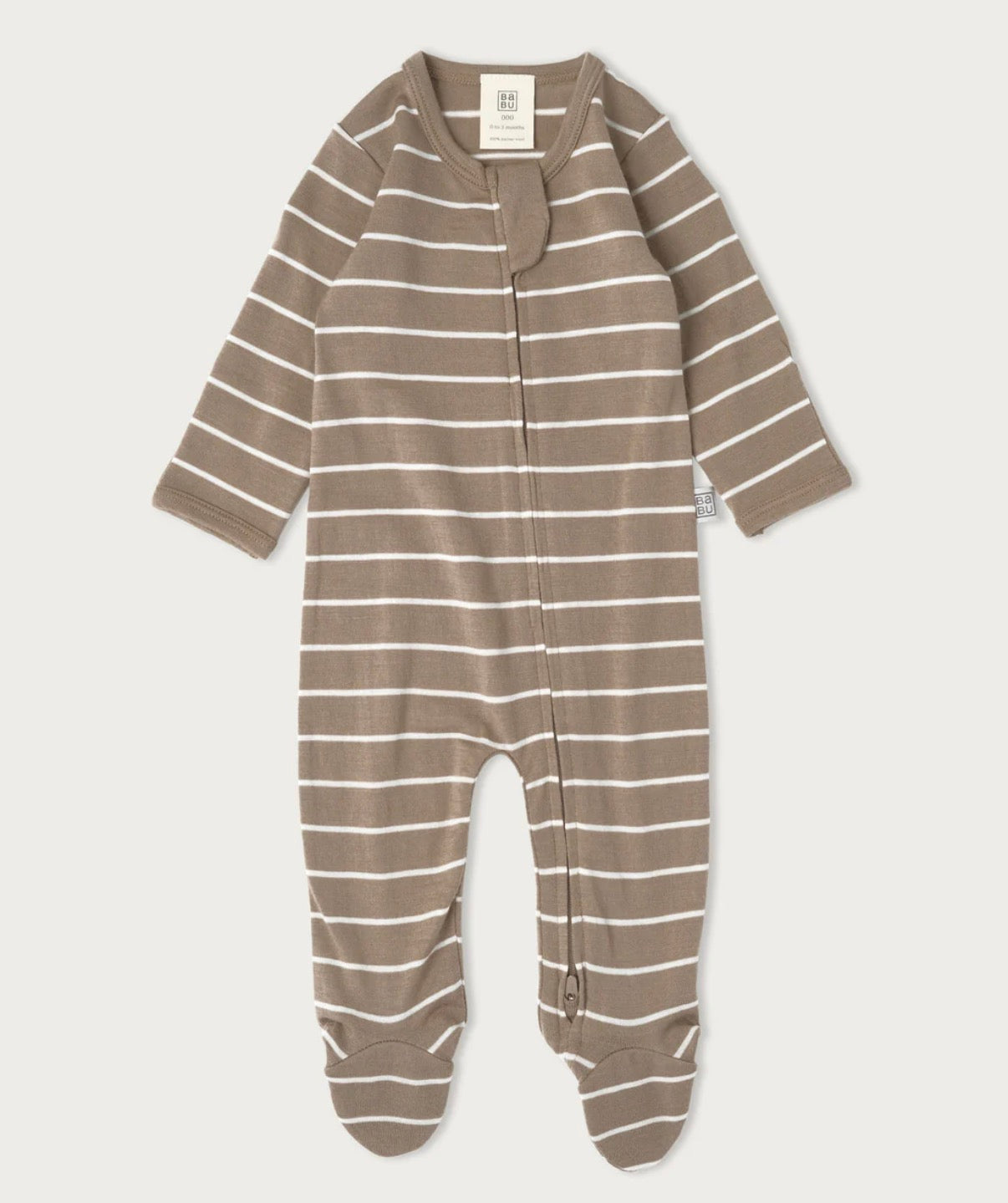 Merino Footed Onesie - Walnut Stripe