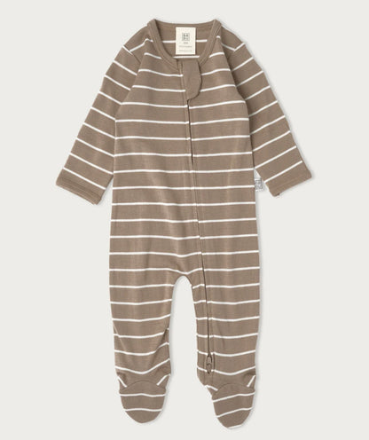 Merino Footed Onesie - Walnut Stripe