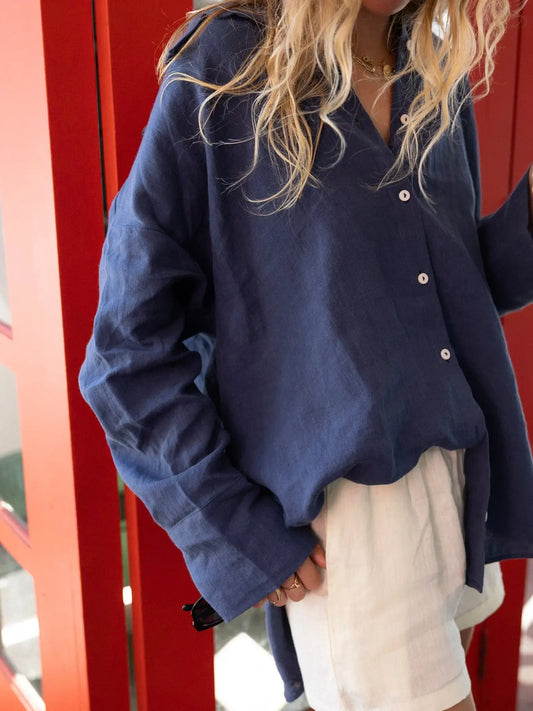 Linen Oversized Shirt - Navy