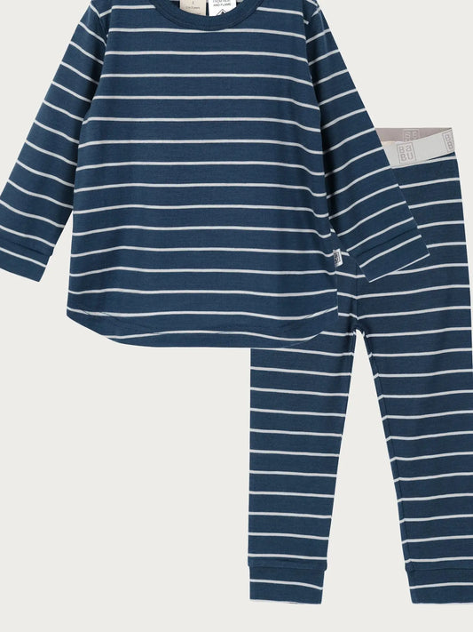 Merino Wool Long Sleeve PJ Set – Denim Stripe